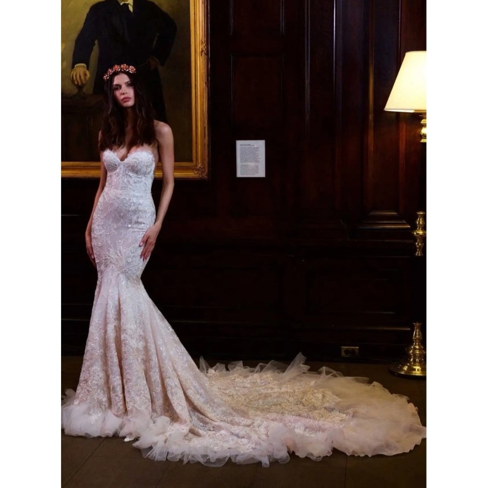 Berta Bridal 16-103 Wedding Dress Blush Pink Ivory Embellished Mermaid Strapless